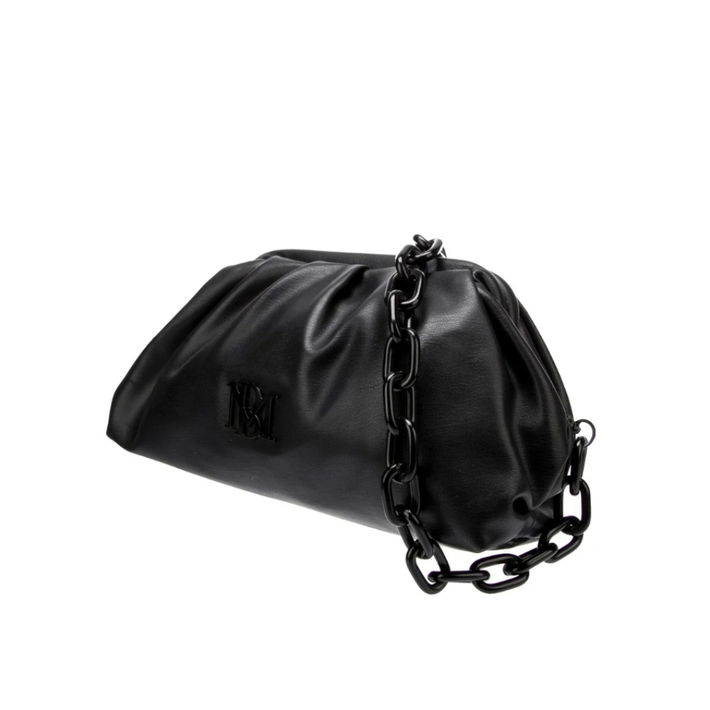 NWT Badgley Mischka Shoulder Bag Black Leather Chain-Link Pouch - Picture 4 of 4